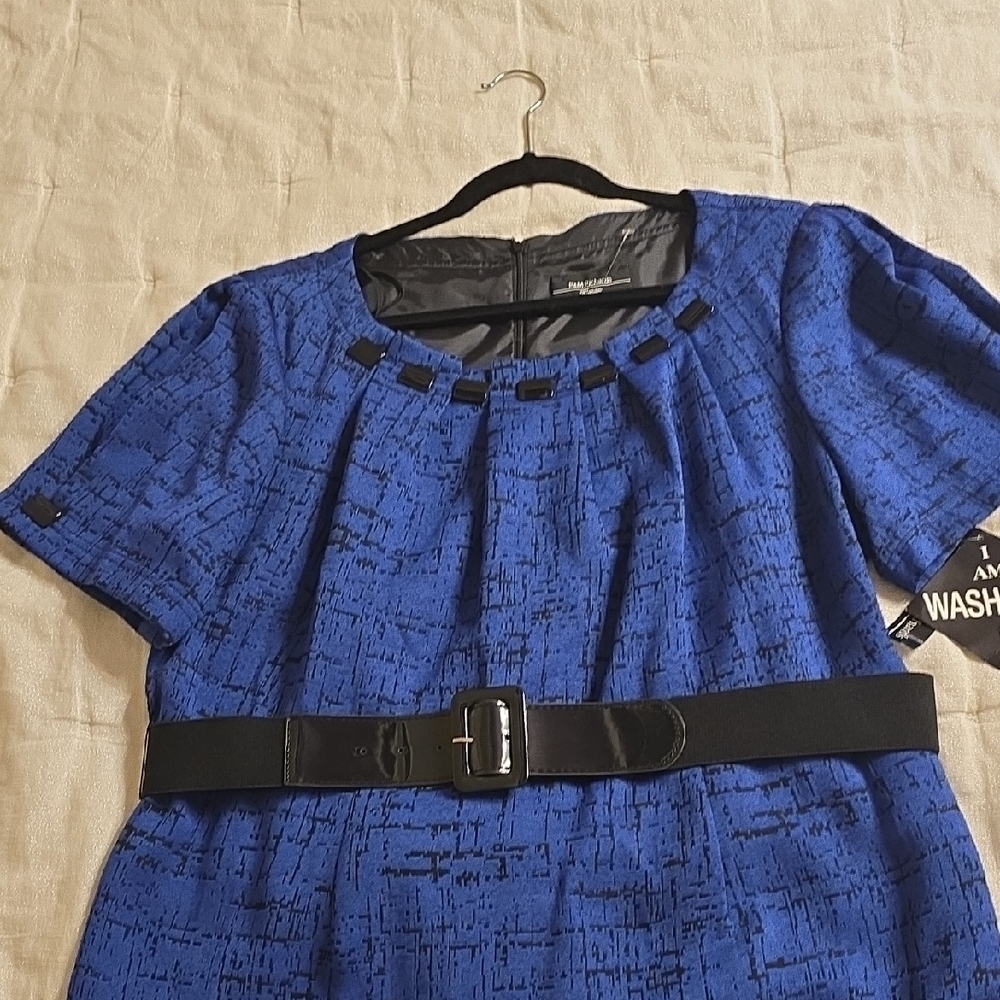 R&M Richards Blue and Black Midi Dress with Ruffled Peter Pan Collar - Picture 11 of 15
